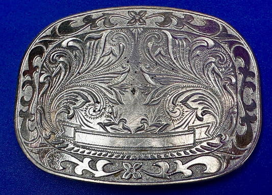 Award Ribbon Scroll To Engrave Western Flower Swirl Design Vintage Belt Buckle