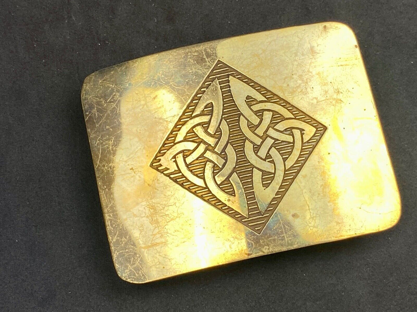 Vintage 1970s?  BOHO HIPPIE Ornate Lines Pattern Brass tone Belt Buckle 