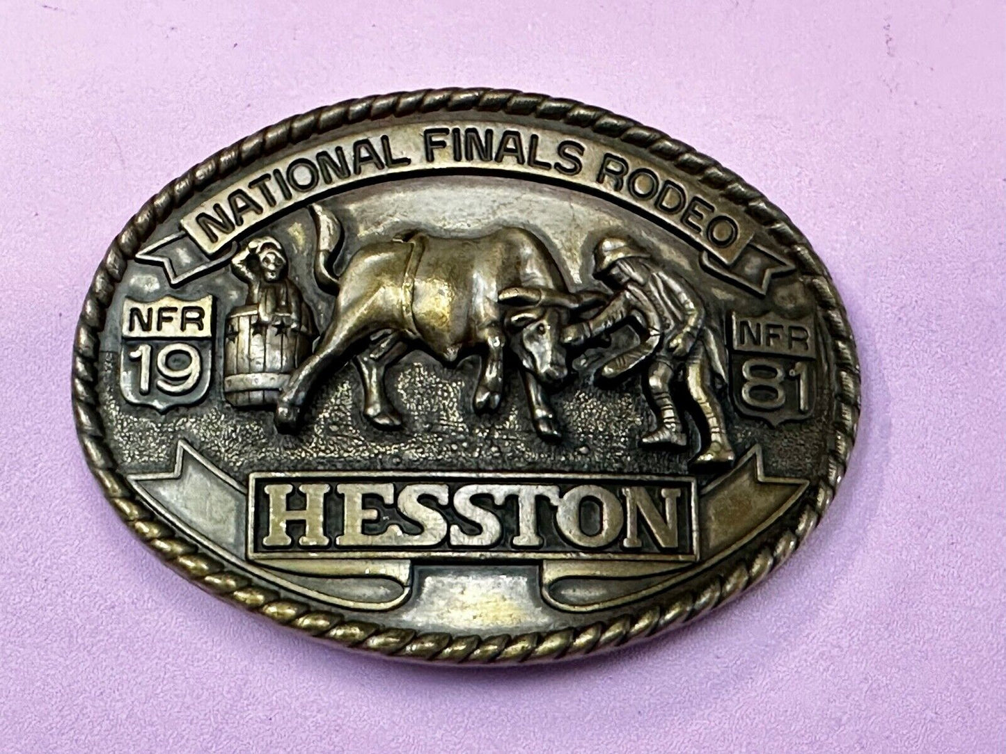 1981 NATINOAL FINALS RODEO NFR Commemorative Cowboys Art Belt Buckle