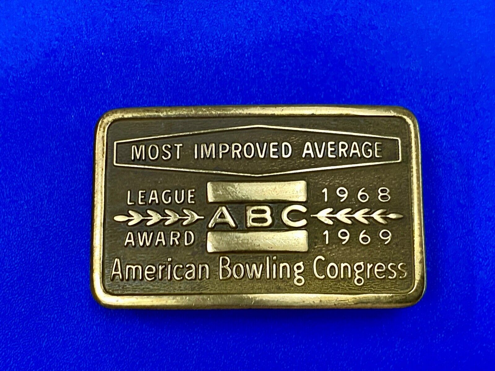 1968 - 69 AMERICAN BOWLING CONGRESS MOST IMPROVED AVERAGE AWARD BELT BUCKLE