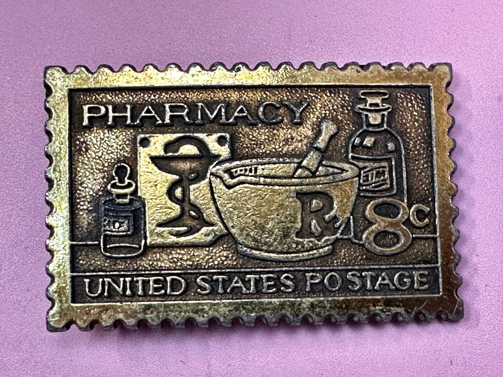 United States Postage Stamp Pharmacy Rx 8 Cent Pharmacist Belt Buckle