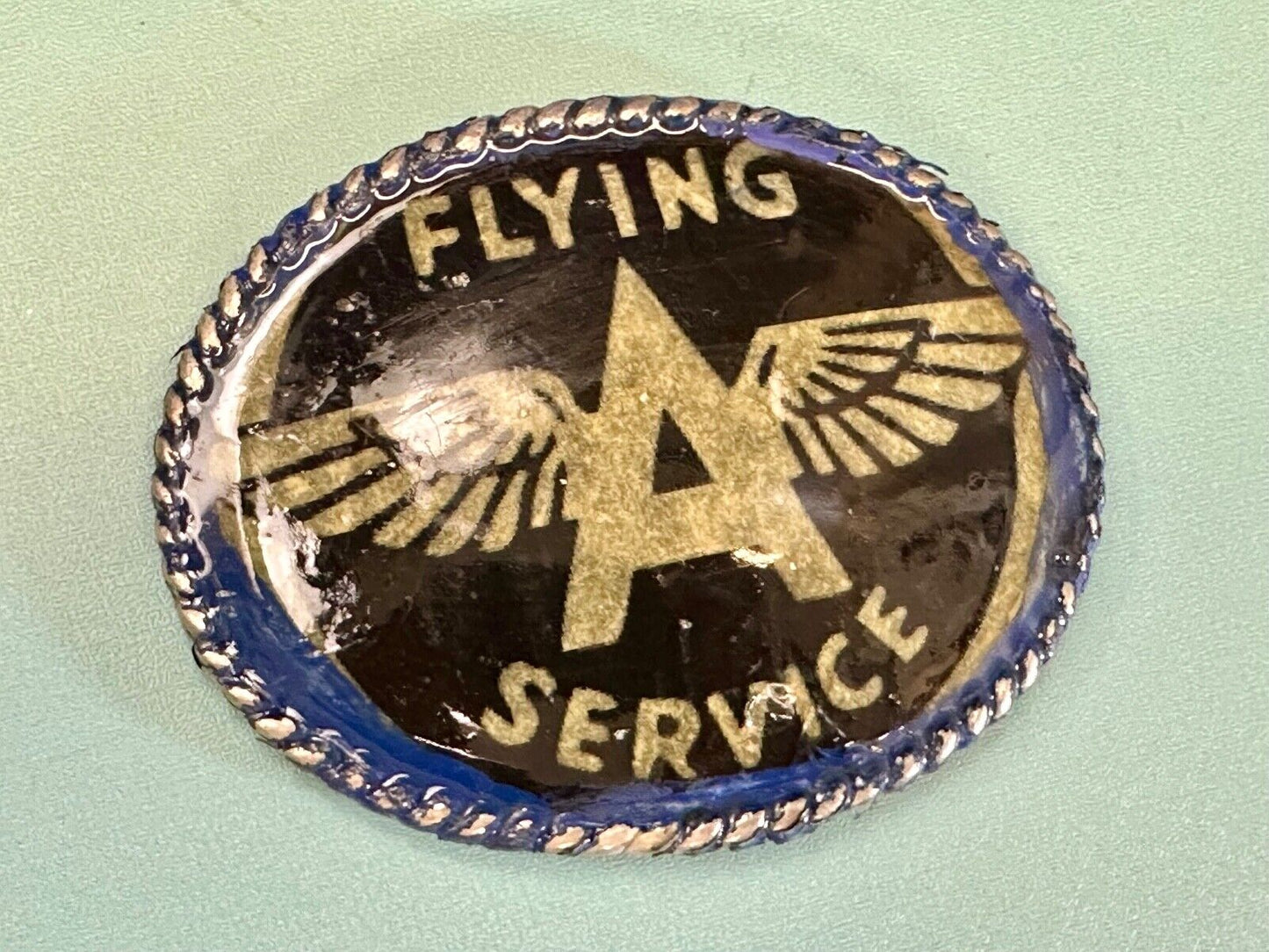 A W/ wings - Pilot's Airplane Flying Service large custom Vintage belt buckle