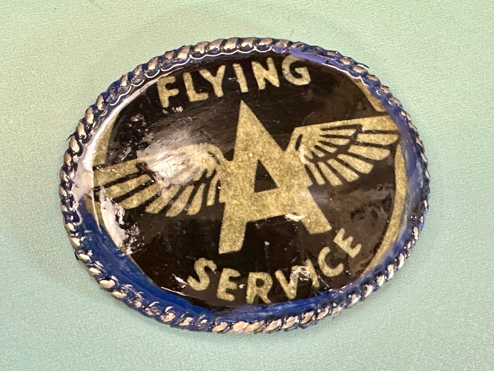 A W/ wings - Pilot's Airplane Flying Service large custom Vintage belt buckle