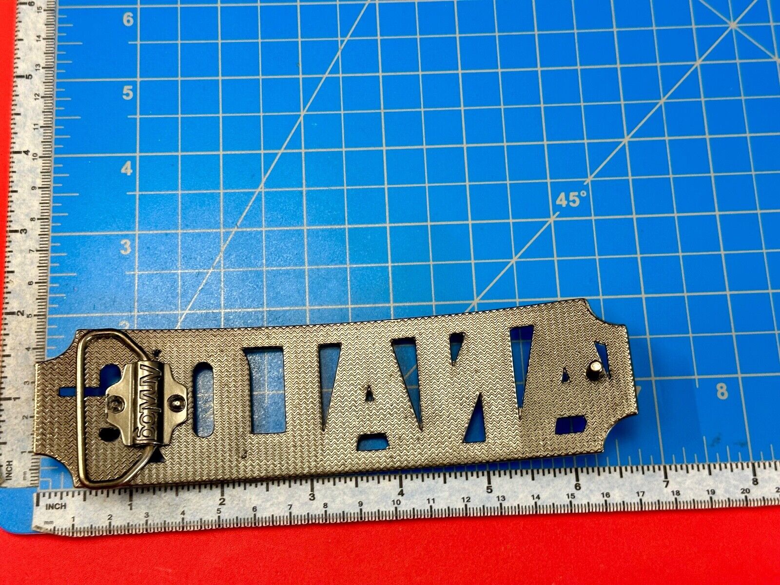 ANALOG - large old school block letter silver tone belt buckle