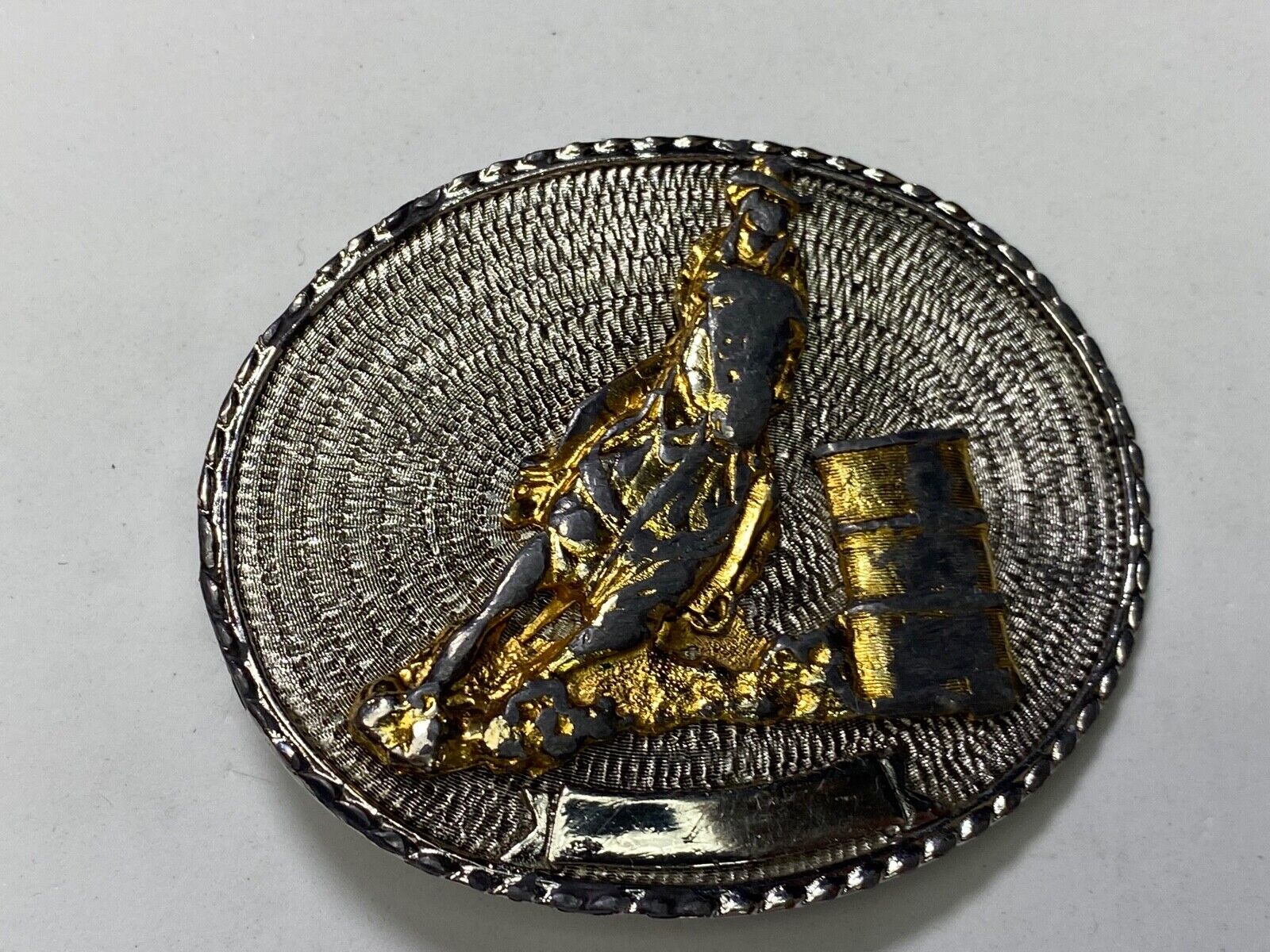Barrel Racing Rodeo Cowboy Cowgirl Vintage Belt Buckle W/ Blank Ribbon Scroll 