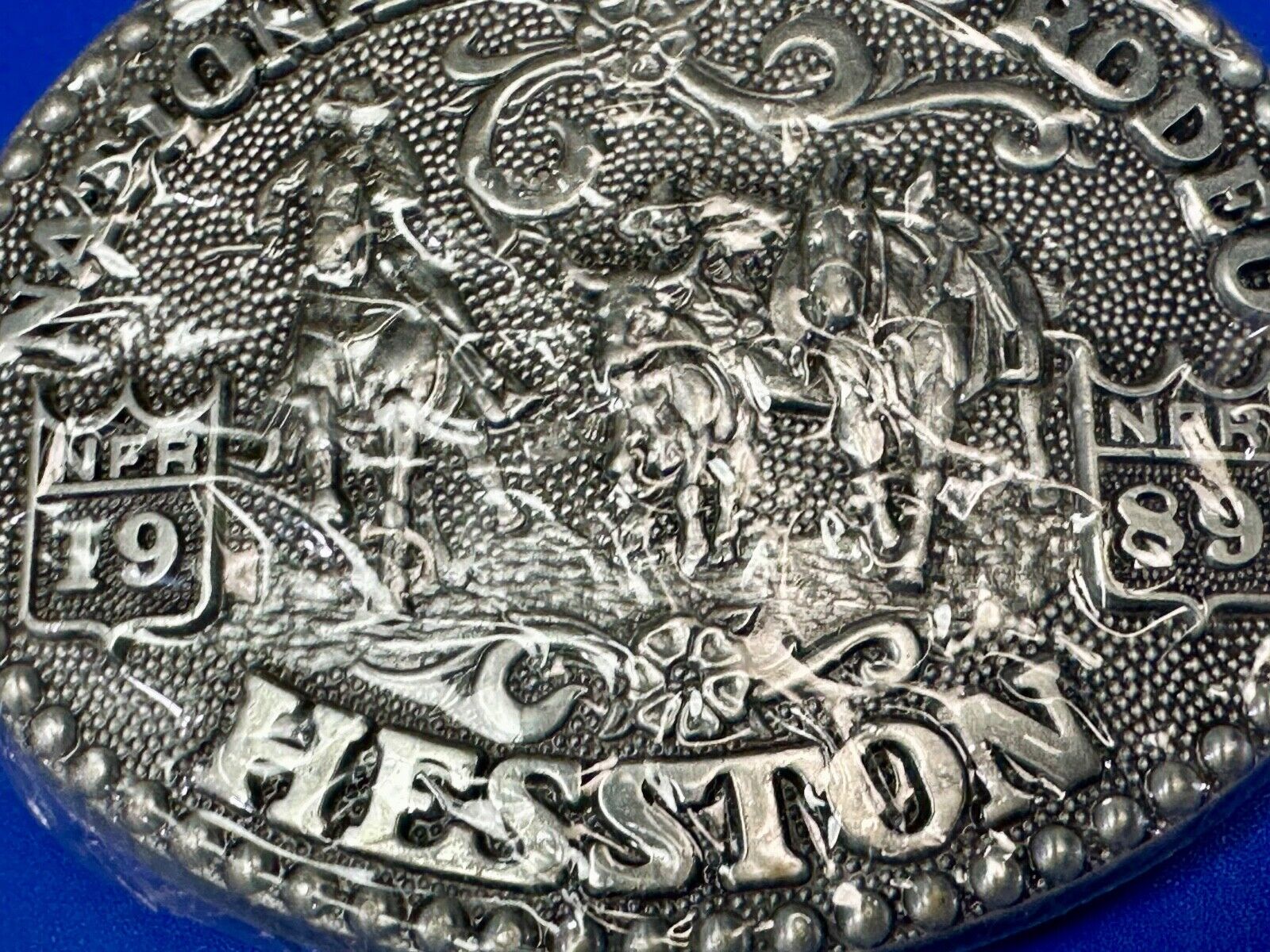 1989 NFR Rodeo Vintage Hesston Belt Buckle Steer Wrestling  New Nos