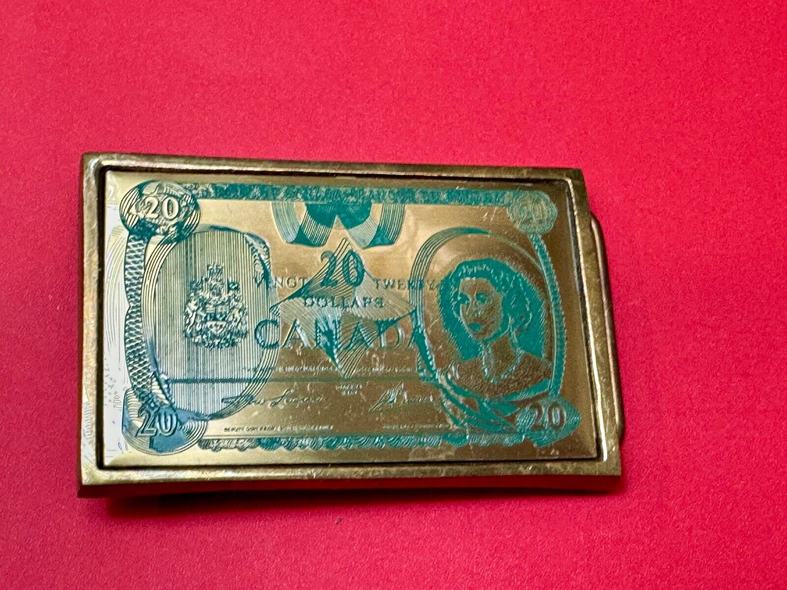 Twenty Dollars Canada Canadian Money Solid Brass Vintage 1983 Belt Buckle by NAP