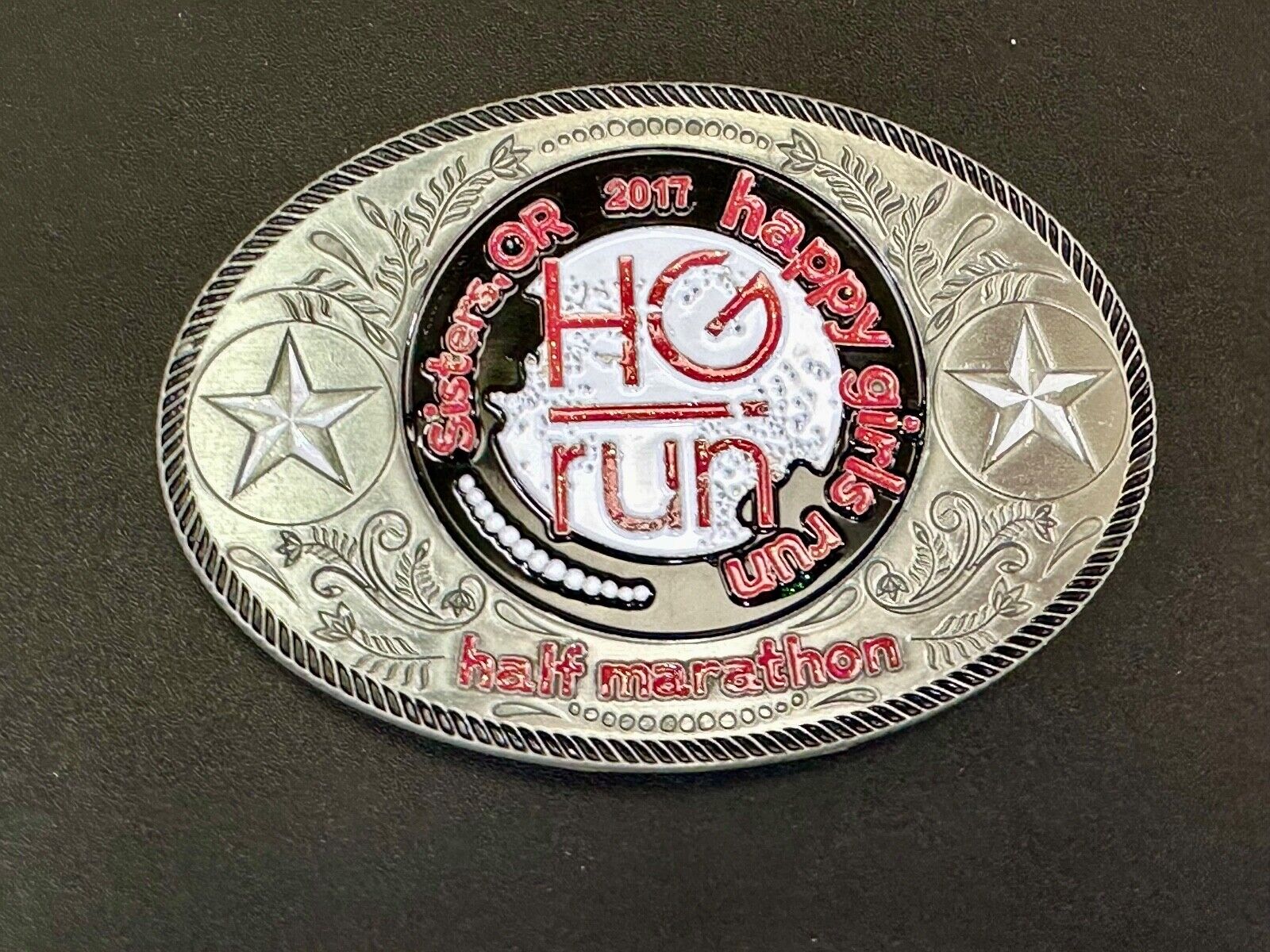 2020 Half Marathon award Happy Girls Sisters Run HG emblem belt buckle