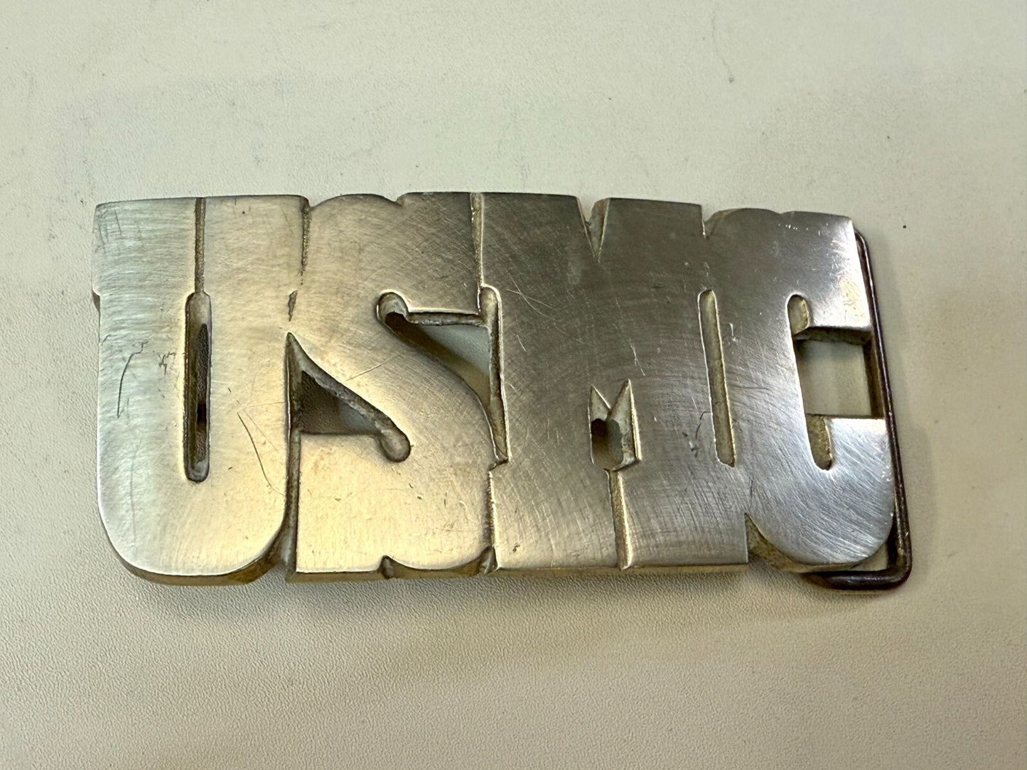 USMC United States Marine Corps Block Letters Military Solid Brass Belt Buckle