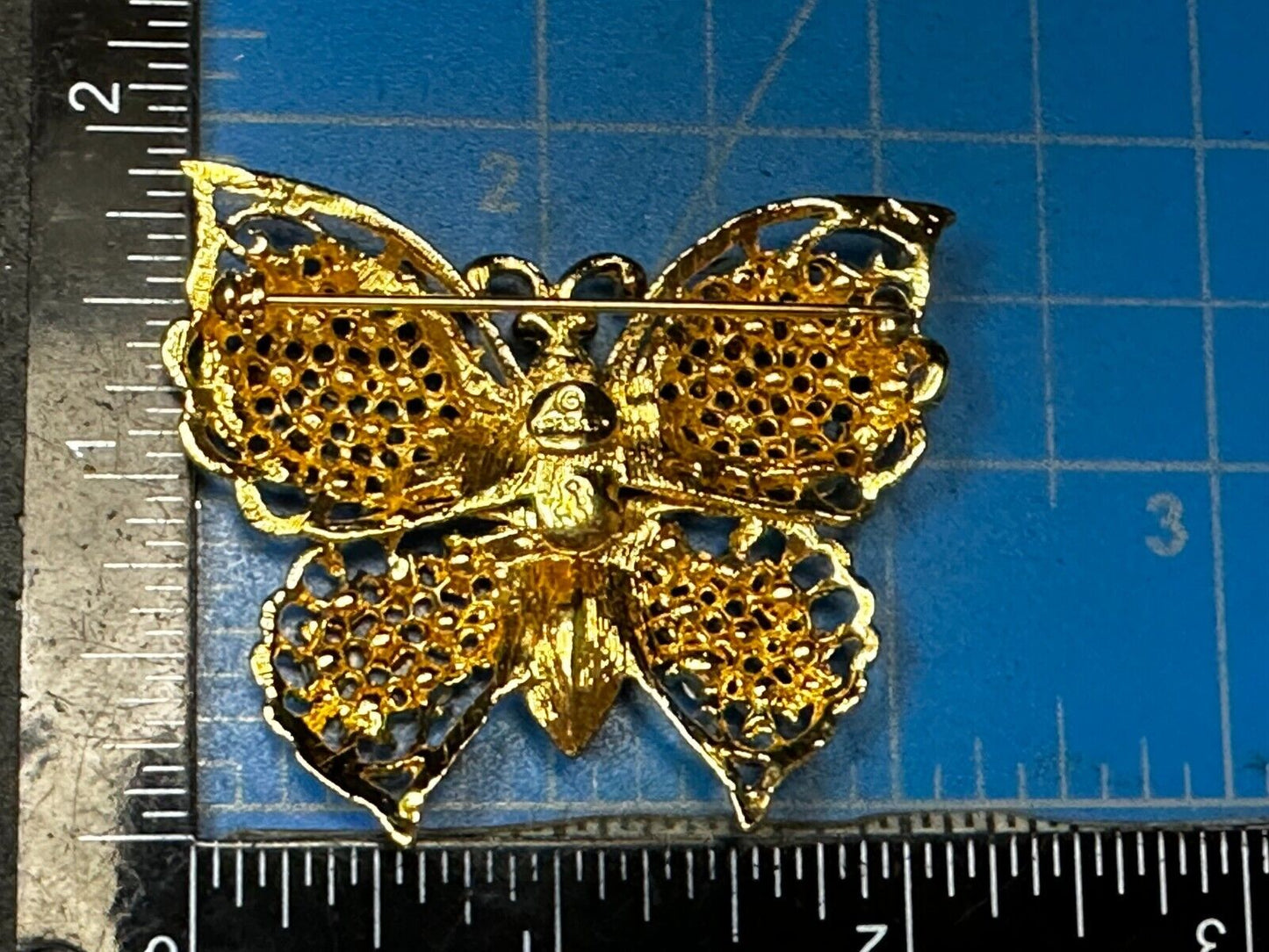 Aurora Borealis Butterfly Jeweled Insect Figural Brooch Pin Signed By Graziano