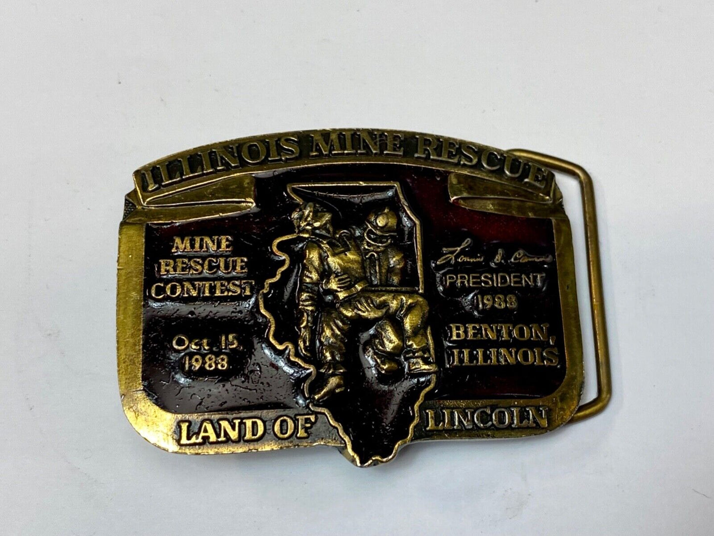 Vintage Illinois Mine Rescue, The land of Lincoln belt buckle  Stonebridge Press