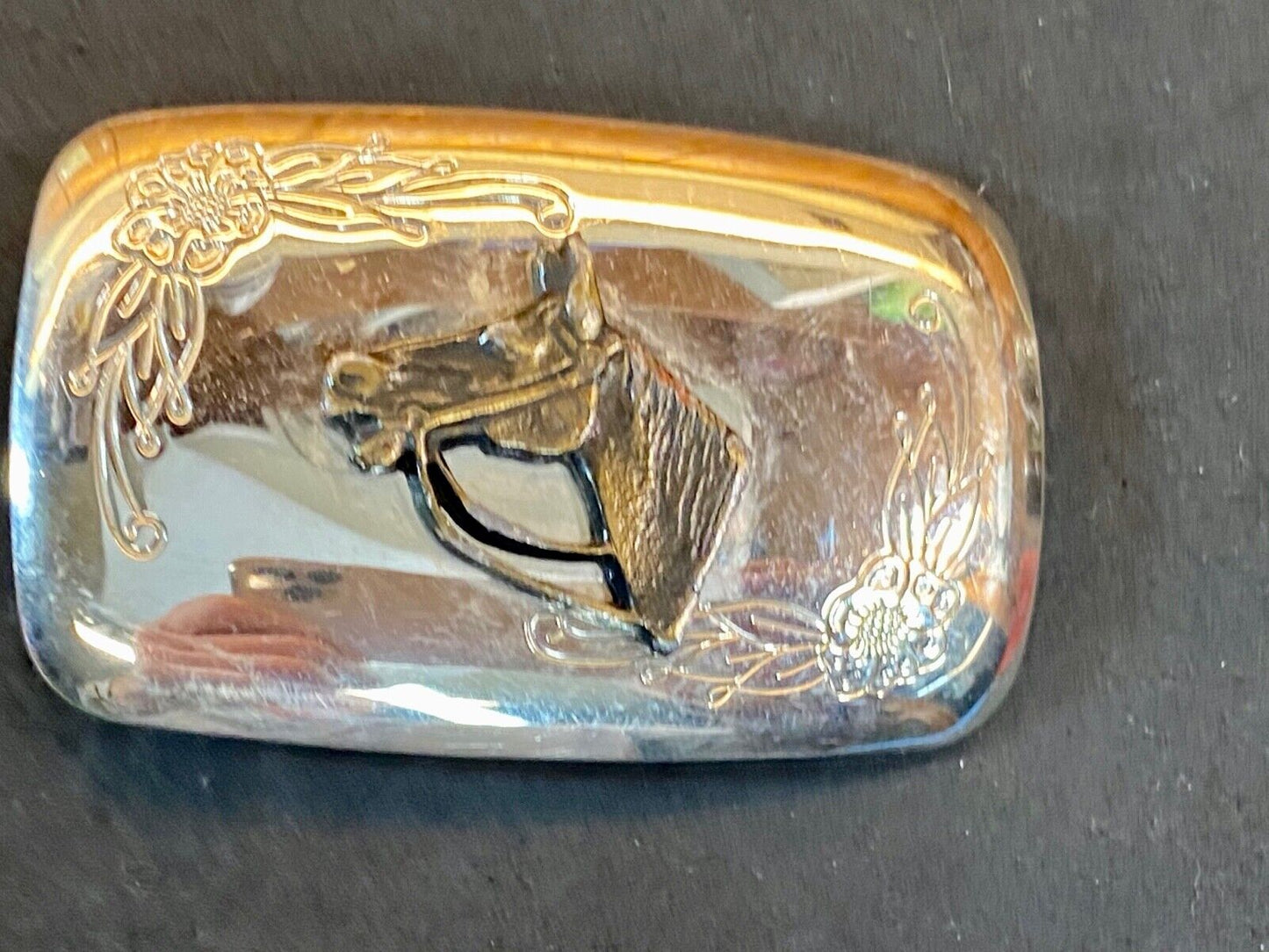 Usa Made Two Toned Horse Head Bust Mirrored Belt Buckle 