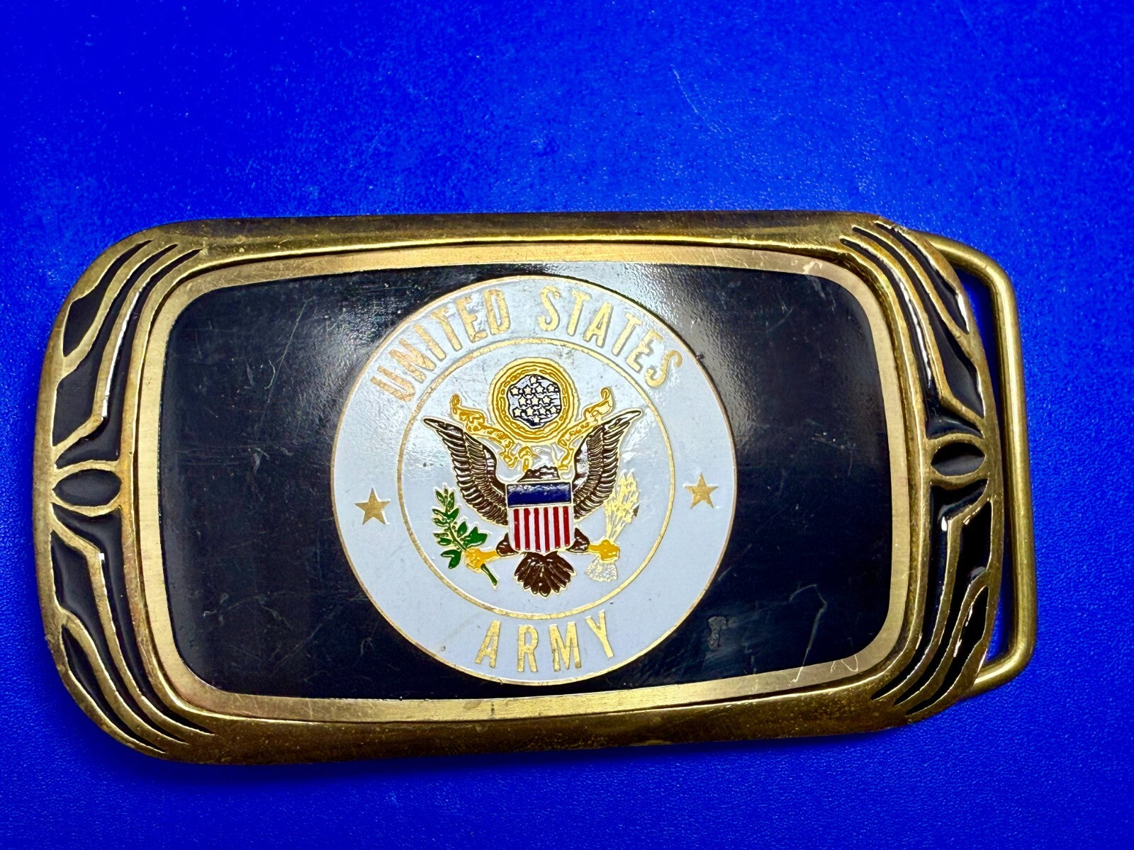 United States Army Military Eagle Seal Vintage 1988 NAP Solid Brass Belt Buckle