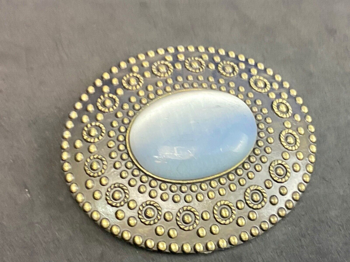 Unique Real or faux white oval stone in western centerpiece belt buckle
