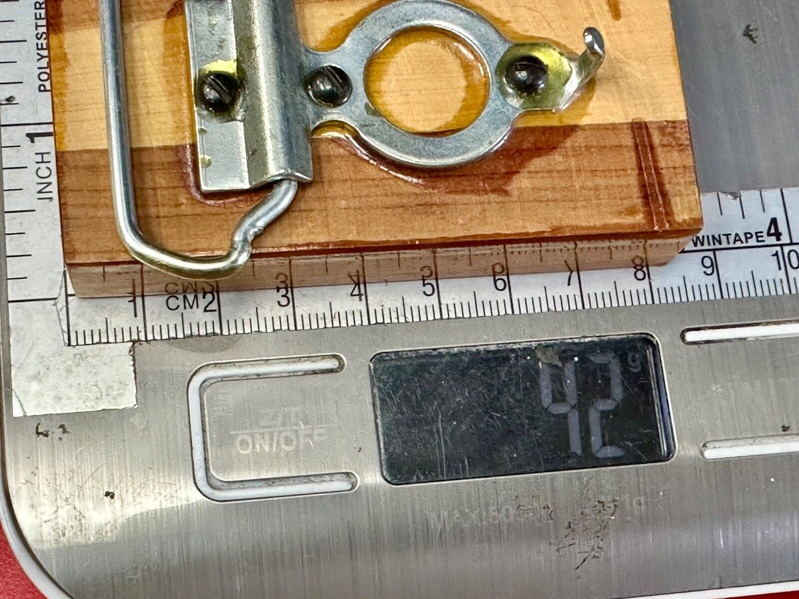Artisan wood belt buckle with M & P engraved Initials