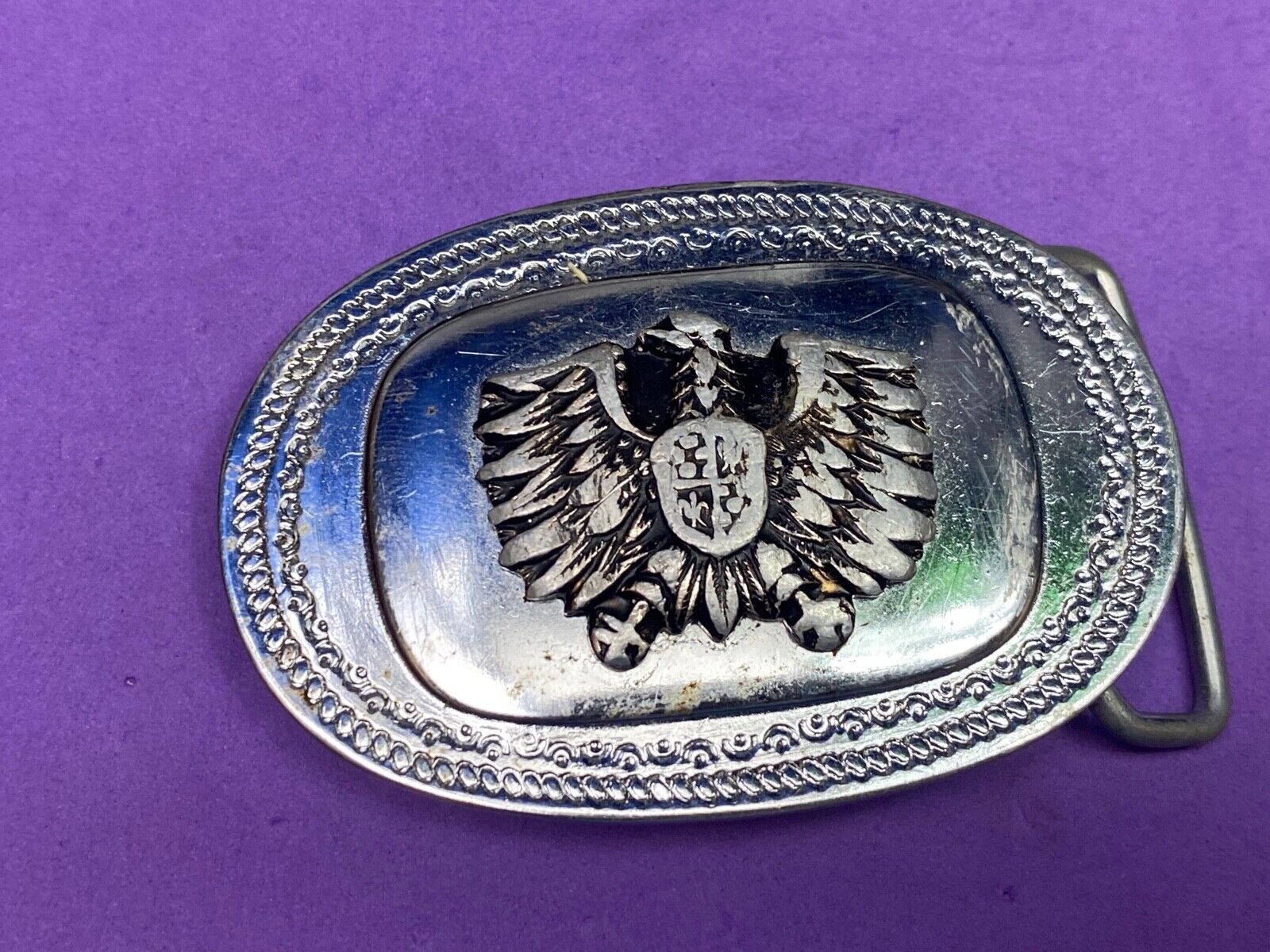 Vintage Eagle And Shield Two Tone Belt Buckle  Gold Wing? 