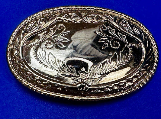 Vintage Flower Swirl Reflective Gold Tone Oval Replacement Belt Buckle