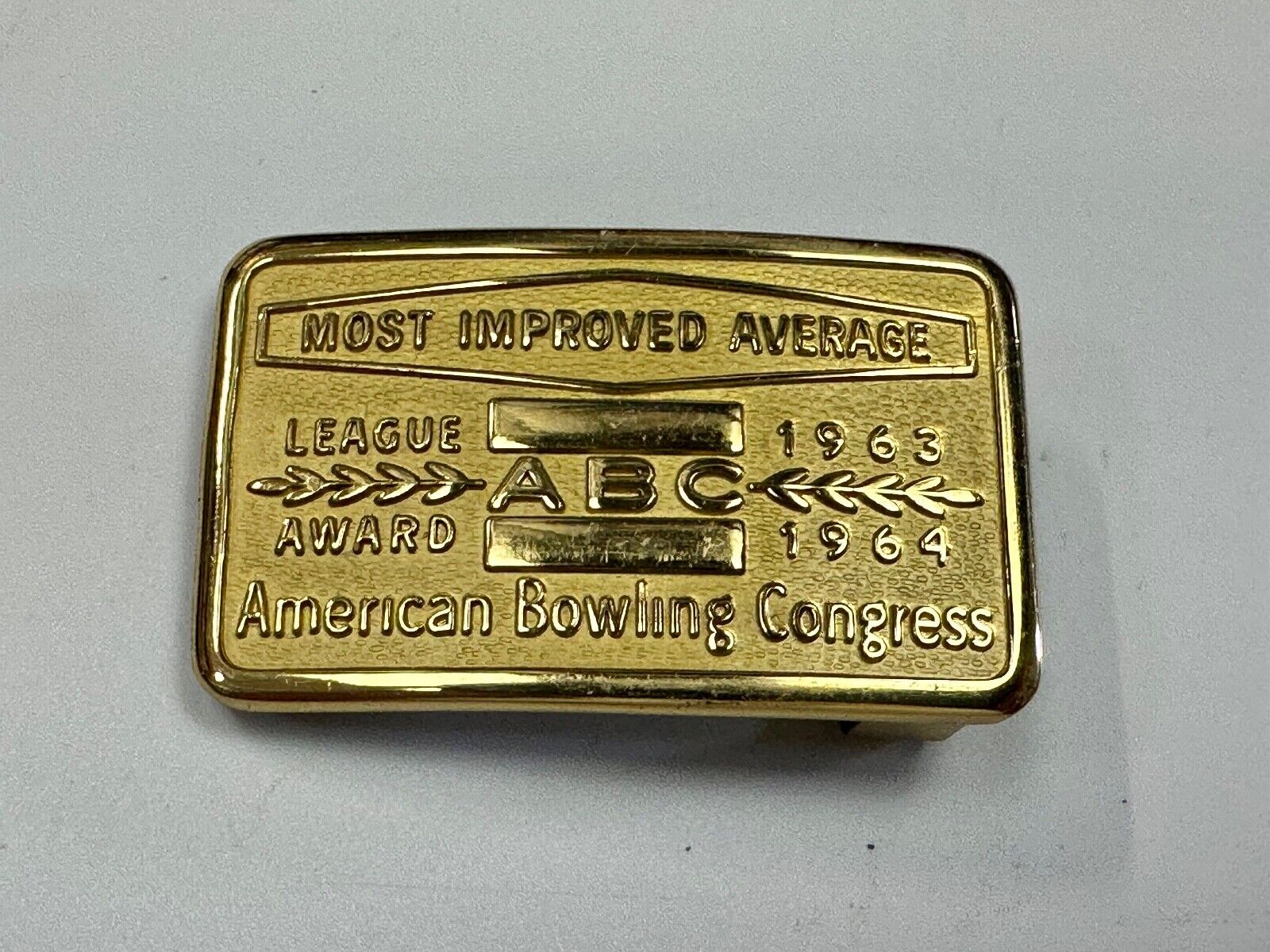ABC Bowling League Award NOT engraved most improved trophy 1963 NOS belt buckle