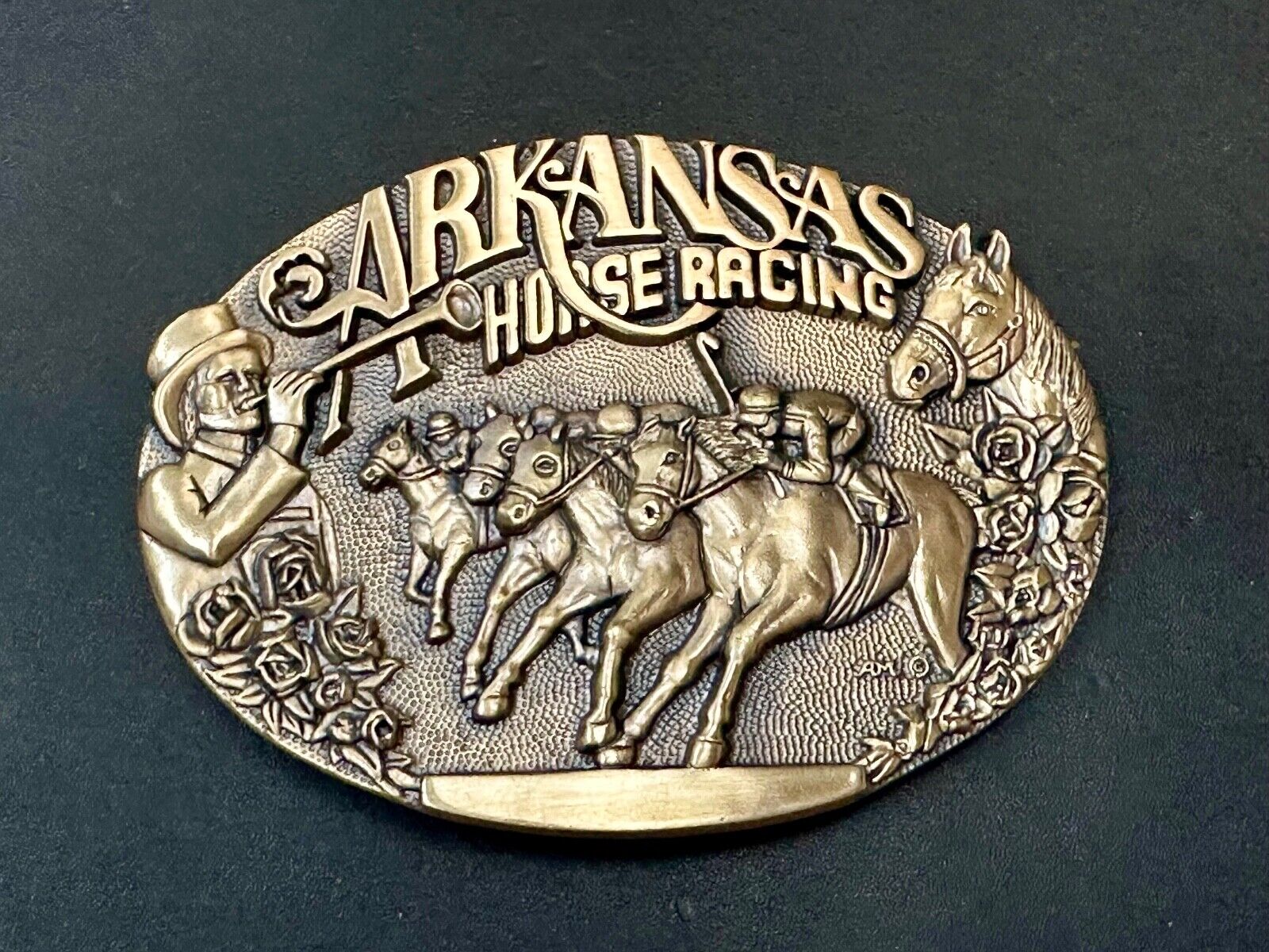 Arkansas State Horse Racing Vintage Solid Brass Award Design Medals Belt Buckle