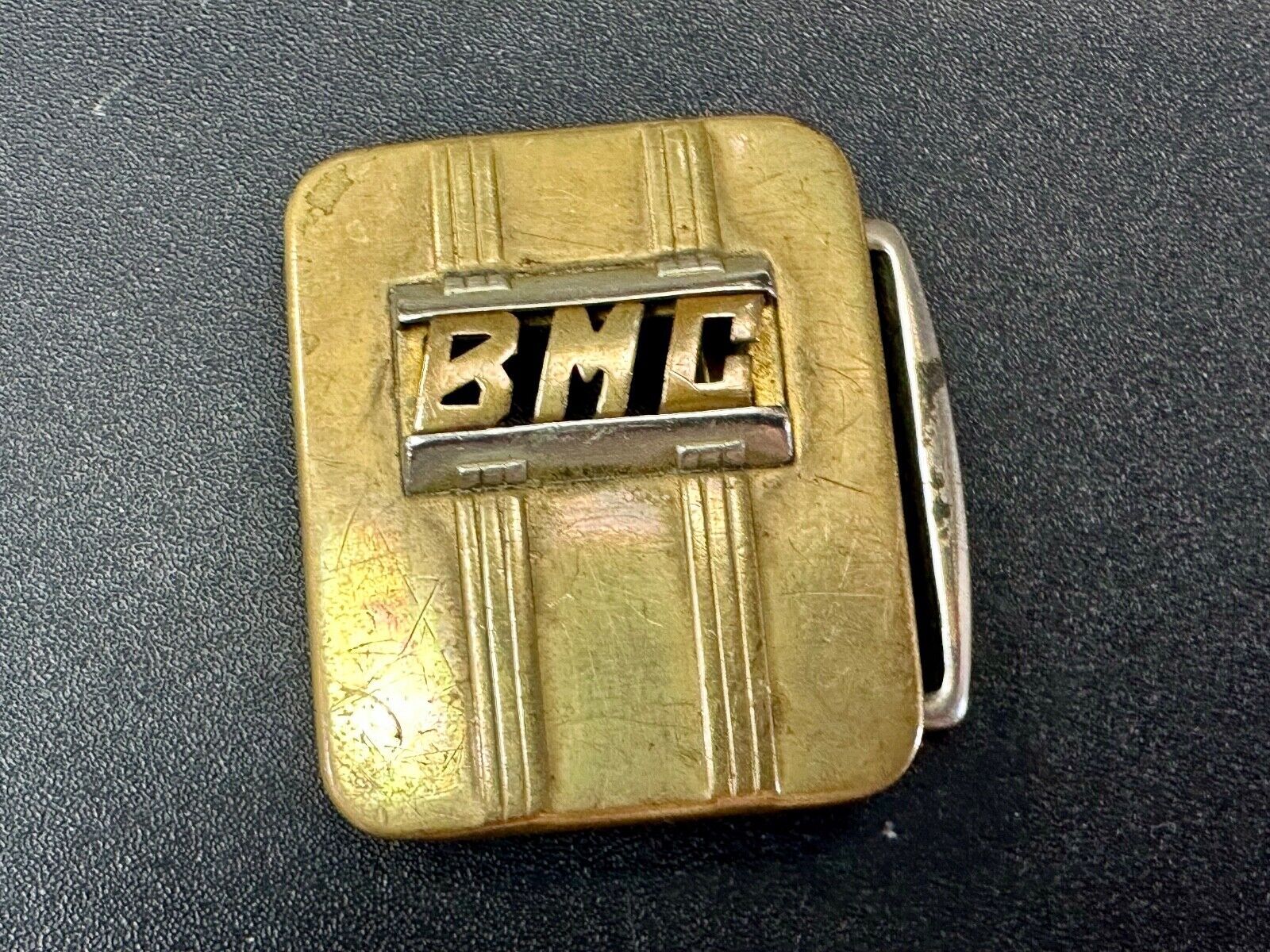 Vintage Art Deco Initials BMC belt buckle Deluxe Plate by Swank