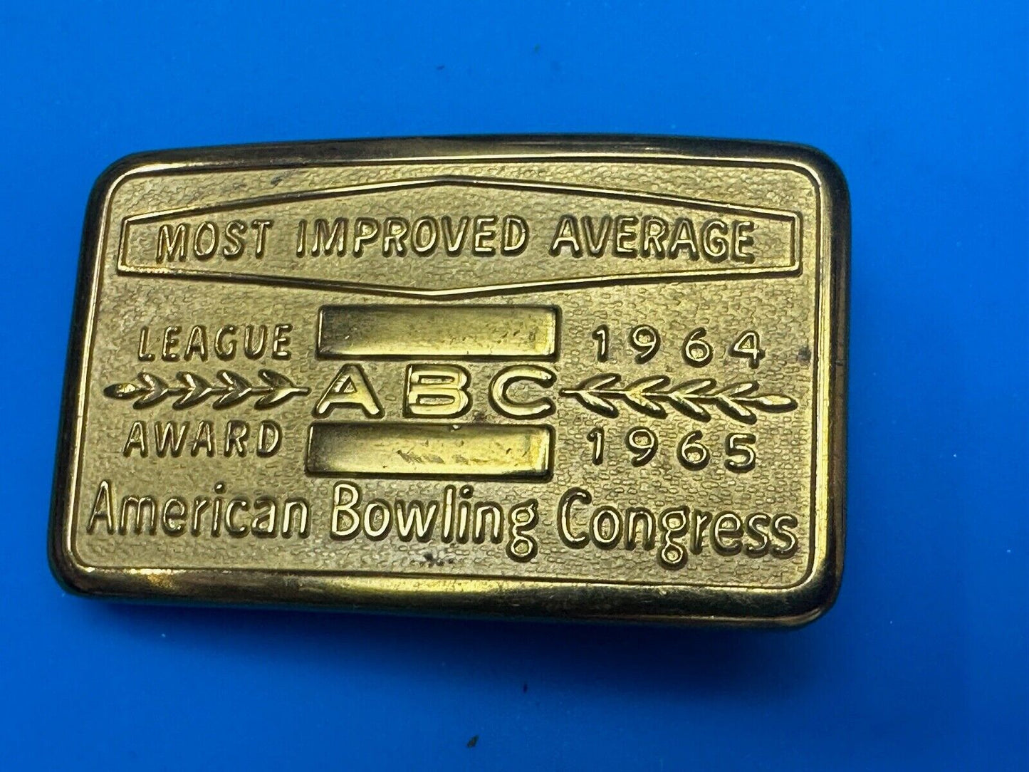 ABC Bowling League Award Trophy 1964 - 65 Belt Buckle RARE Most Improved Average