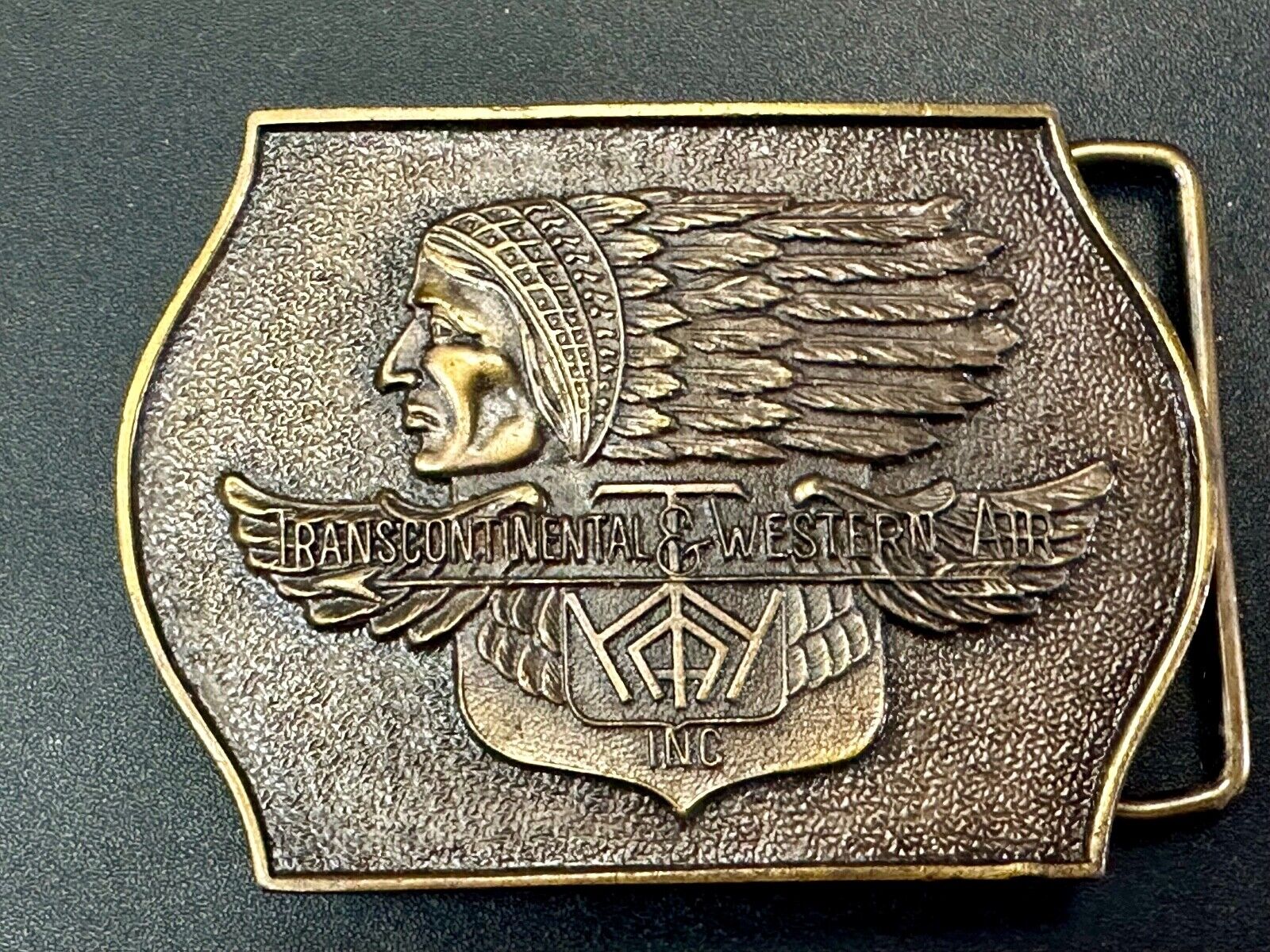 TWA Indian Head logo Transcontinental & western Airlines Air Inc belt buckle