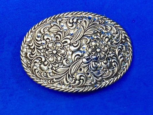 Vintage Flower Swirl Belt Buckle Floral patterns with rhinestone accents 