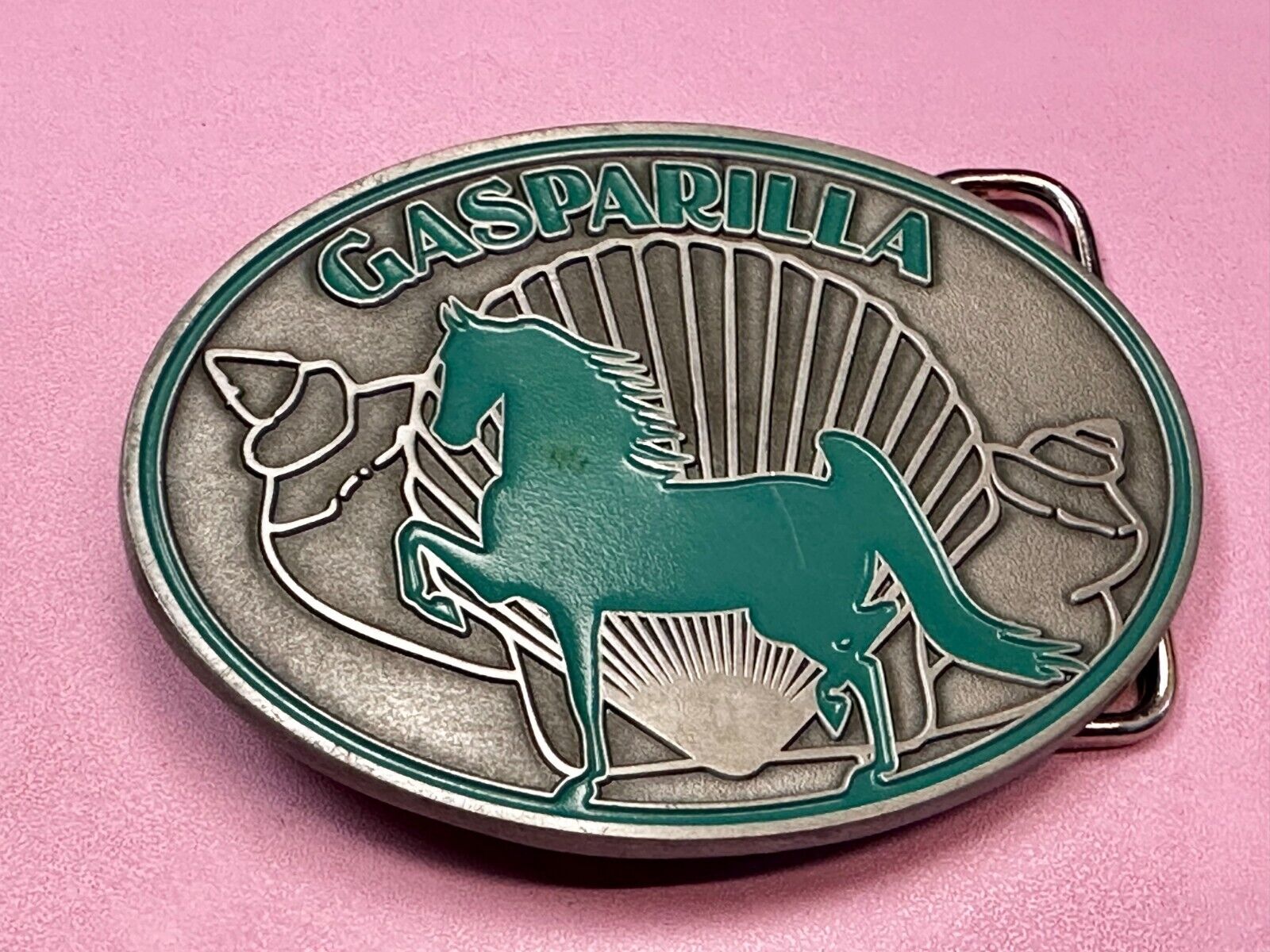 Gasparilla Horse Stallion W/ Sea Shells Green Enameled Accents Belt Buckle