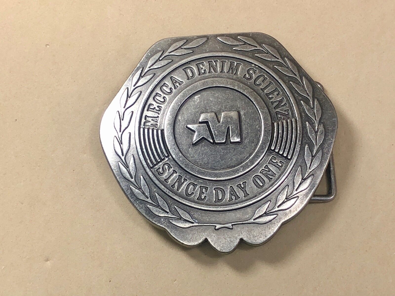 Unique shape , Vintage MECCA DENIM SCIENZ BELT BUCKLE - SINCE DAY ONE
