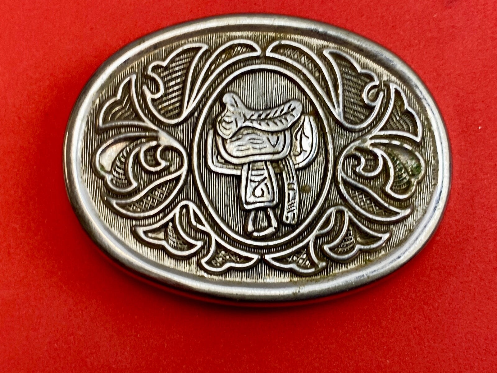Avon Vintage Silver Tone Horse Saddle Belt Buckle
