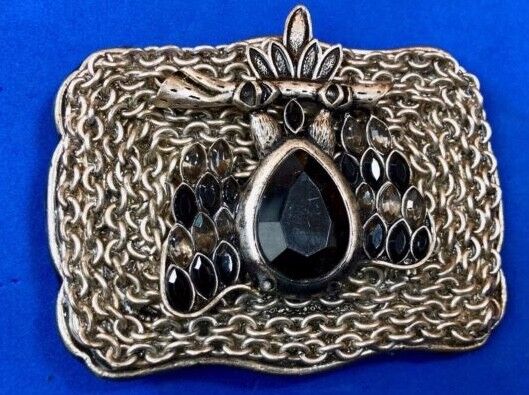Black gray rhinestone large raised metal Western Belt Buckle 