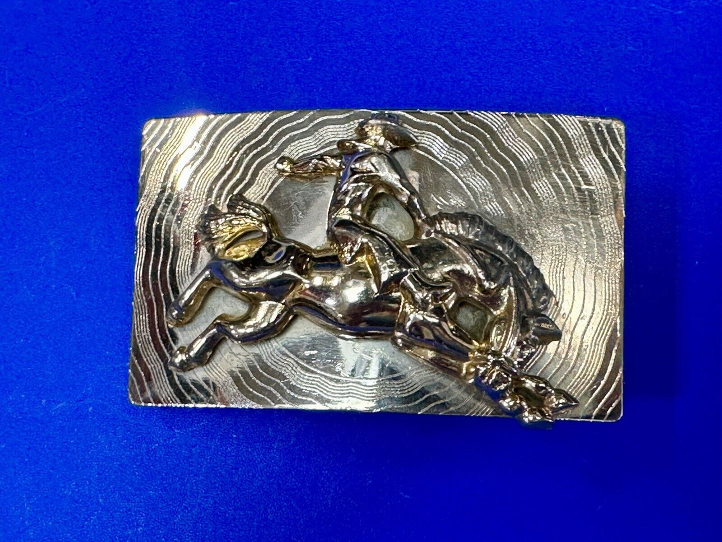 Trippy! Cowboy Saddle Bronc Horse Rider western Impact style belt buckle. - RARE