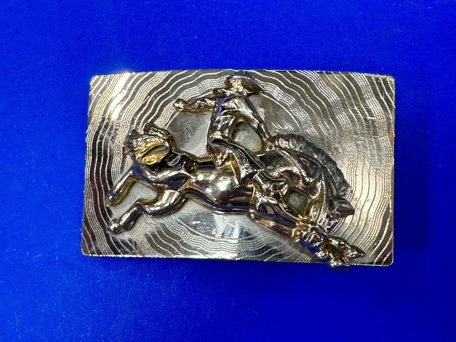 Trippy! Cowboy Saddle Bronc Horse Rider western Impact style belt buckle. - RARE