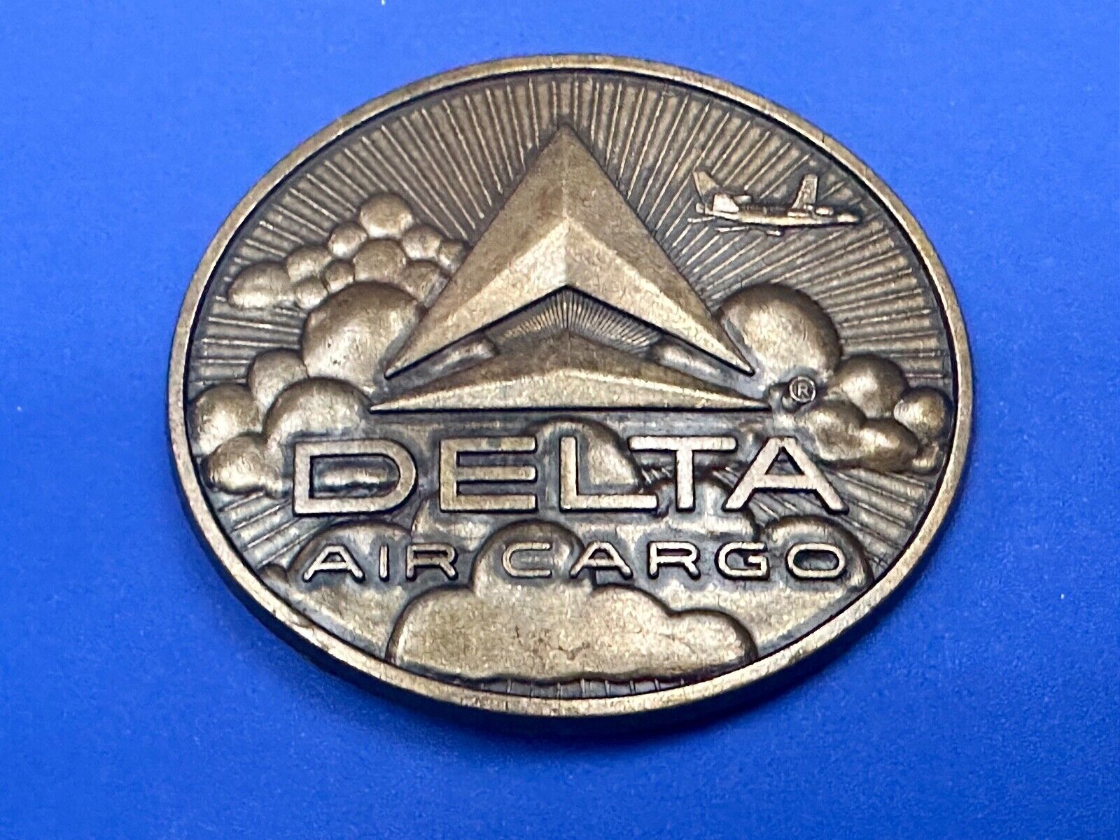 Vintage 1970s Delta Air Cargo Belt Buckle Brass tone Metal Airline Airplane USA