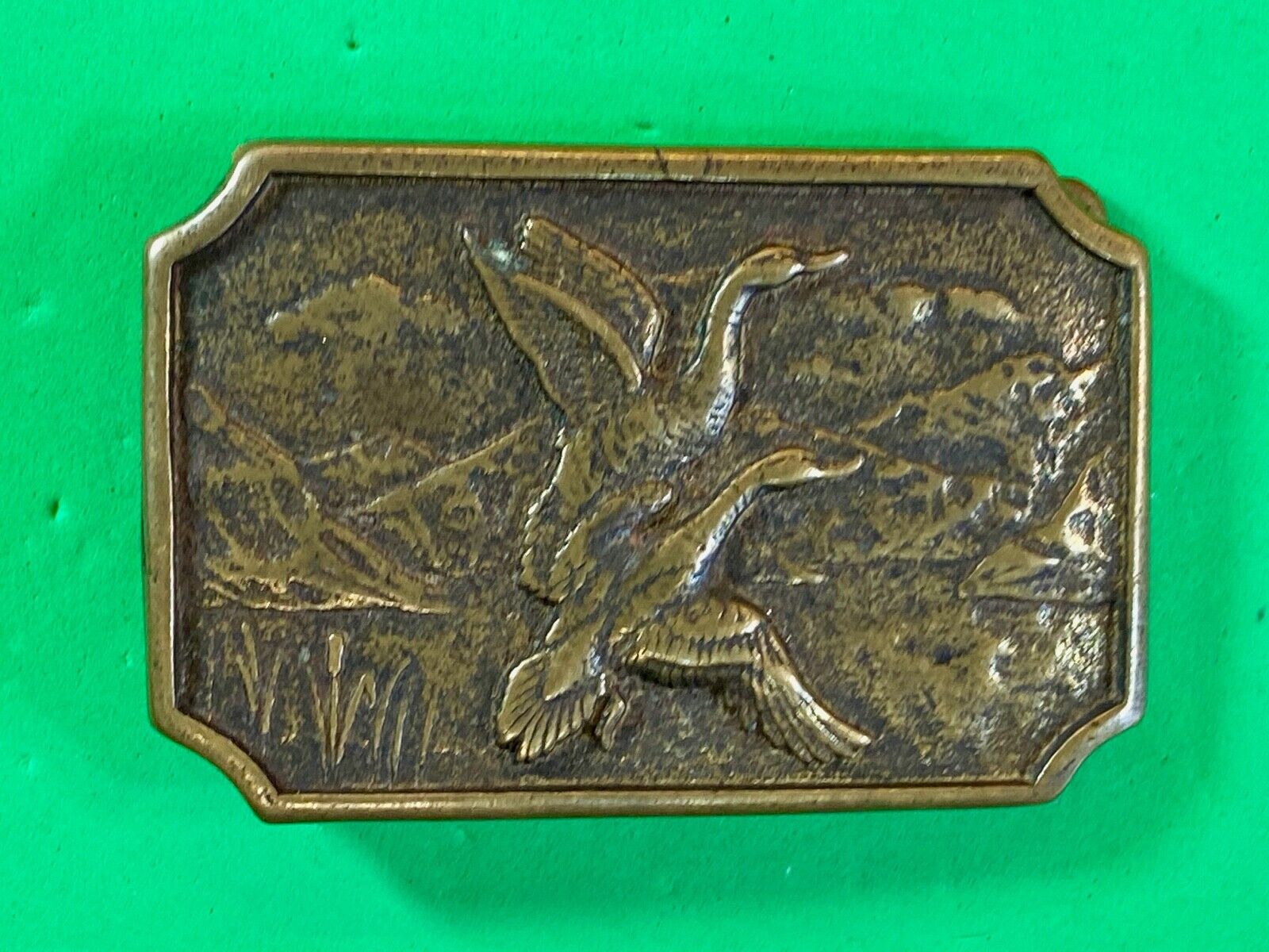 Two Flying Ducks On Pond In Nature Launching Solid Brass Belt Buckle By Bts 