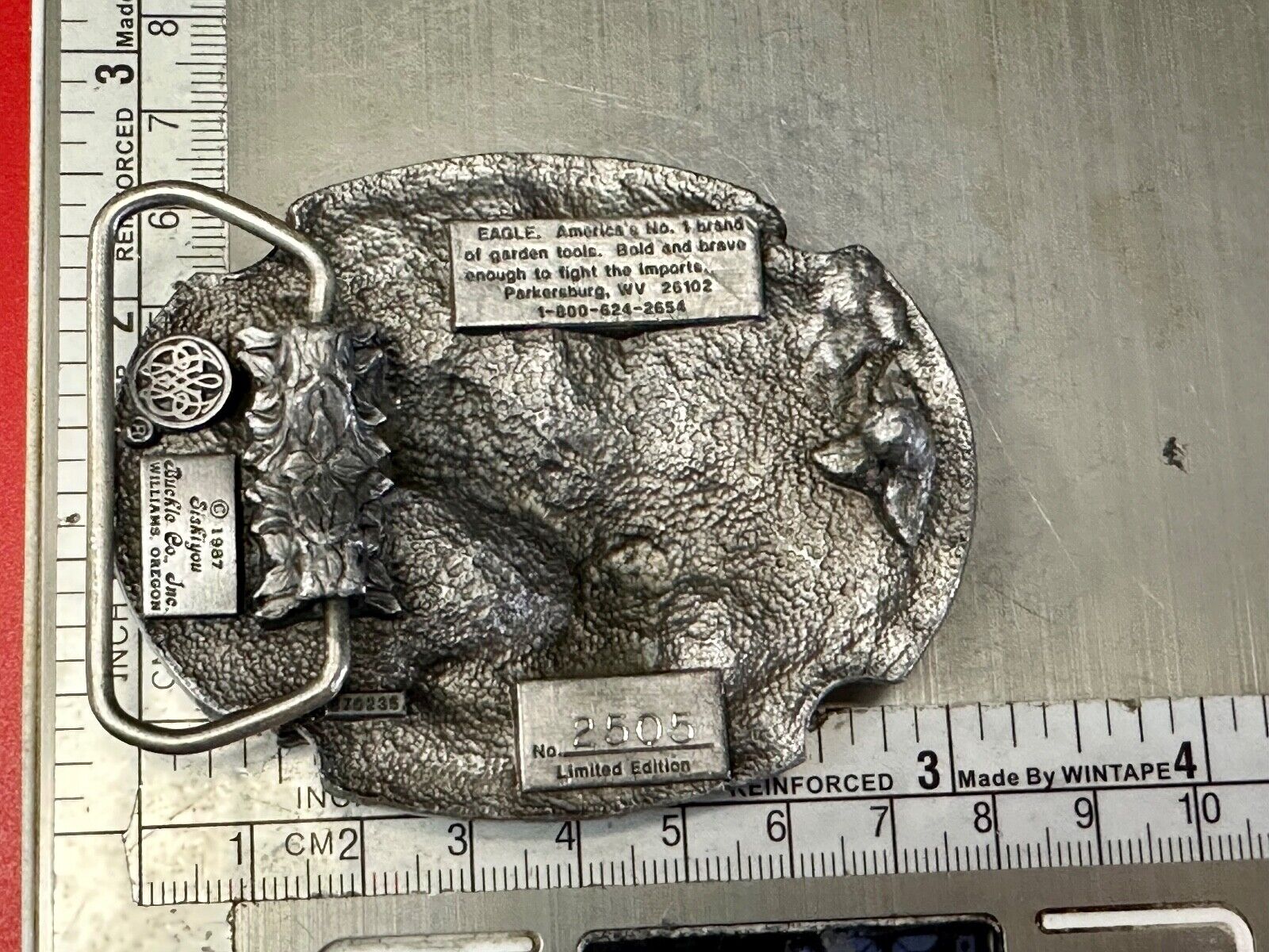 Ames Eagle Lawn and Garden Tools vintage 1987 Siskiyou belt buckle