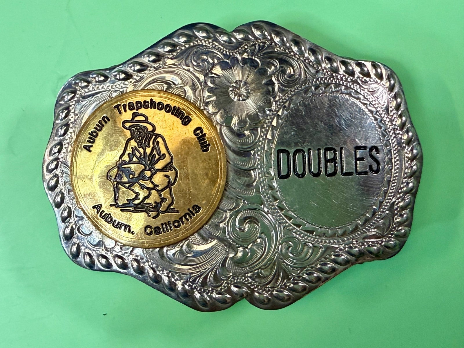 Auburn Trapshooting Auburn California Doubles Trophy Champion Awards Belt Buckle