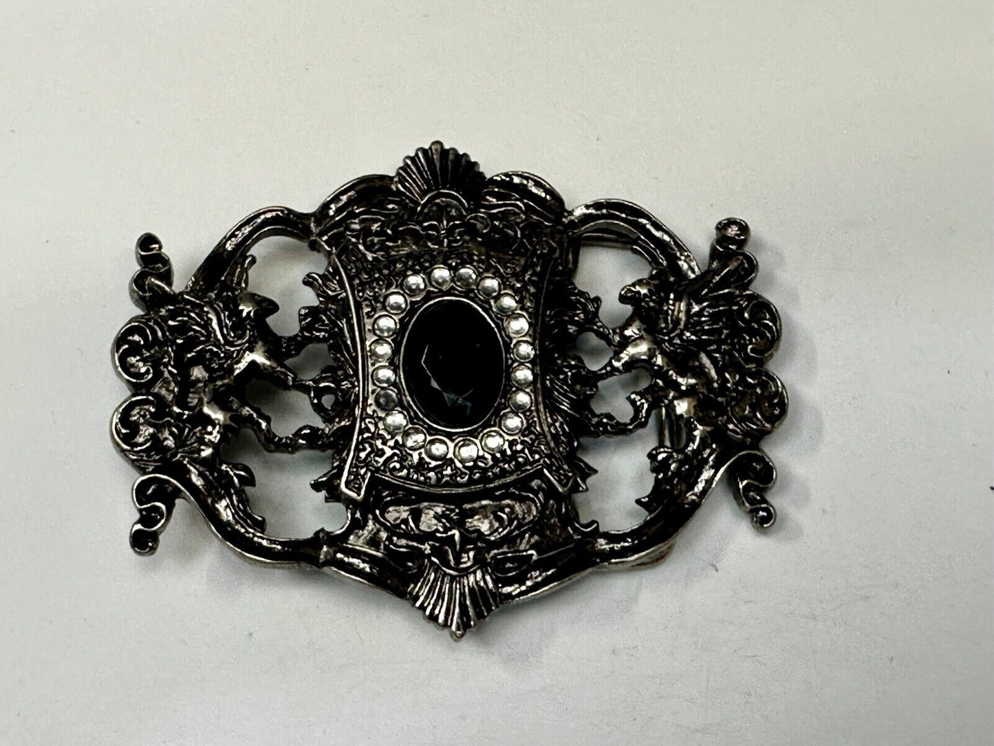 Victorian Style Black Rhinestone Centerpiece Vintage See Through Belt Buckle