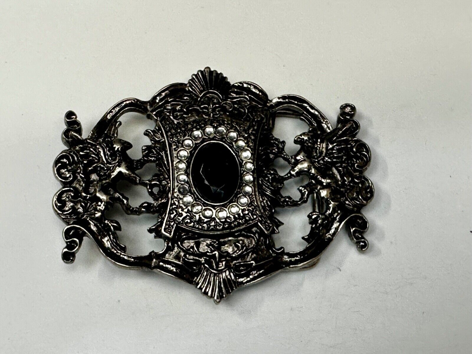Victorian Style Black Rhinestone Centerpiece Vintage See Through Belt Buckle