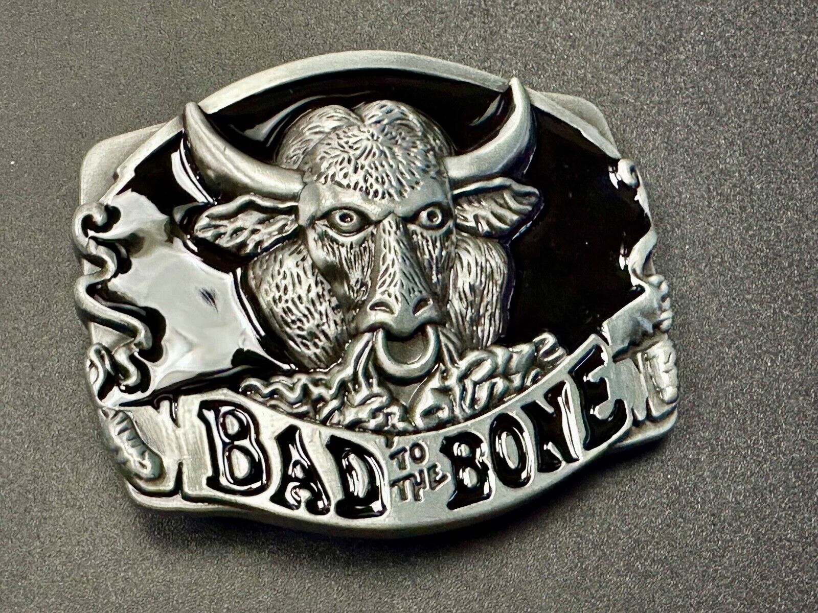 BAD TO THE BONE! RAGING BULL NOVELTY WESTERN RODEO COWBOY'S RIDER BELT BUCKLE