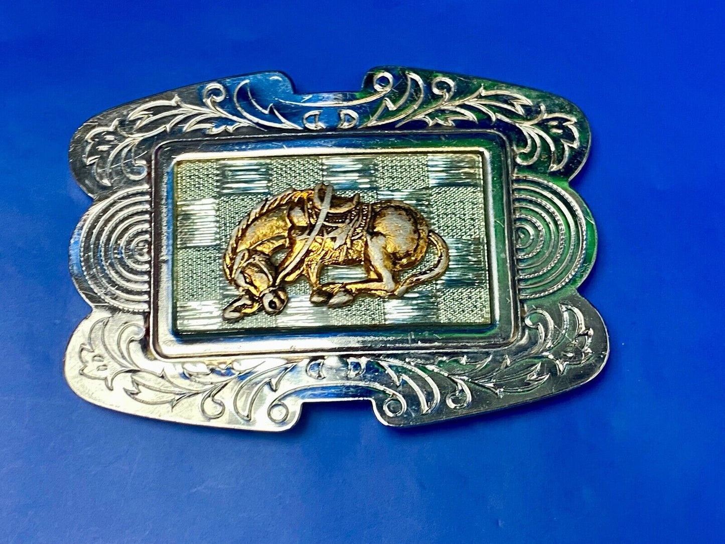 Unique Shaped Mixed Metal And Color Western Cowboys' Horse Belt Buckle 