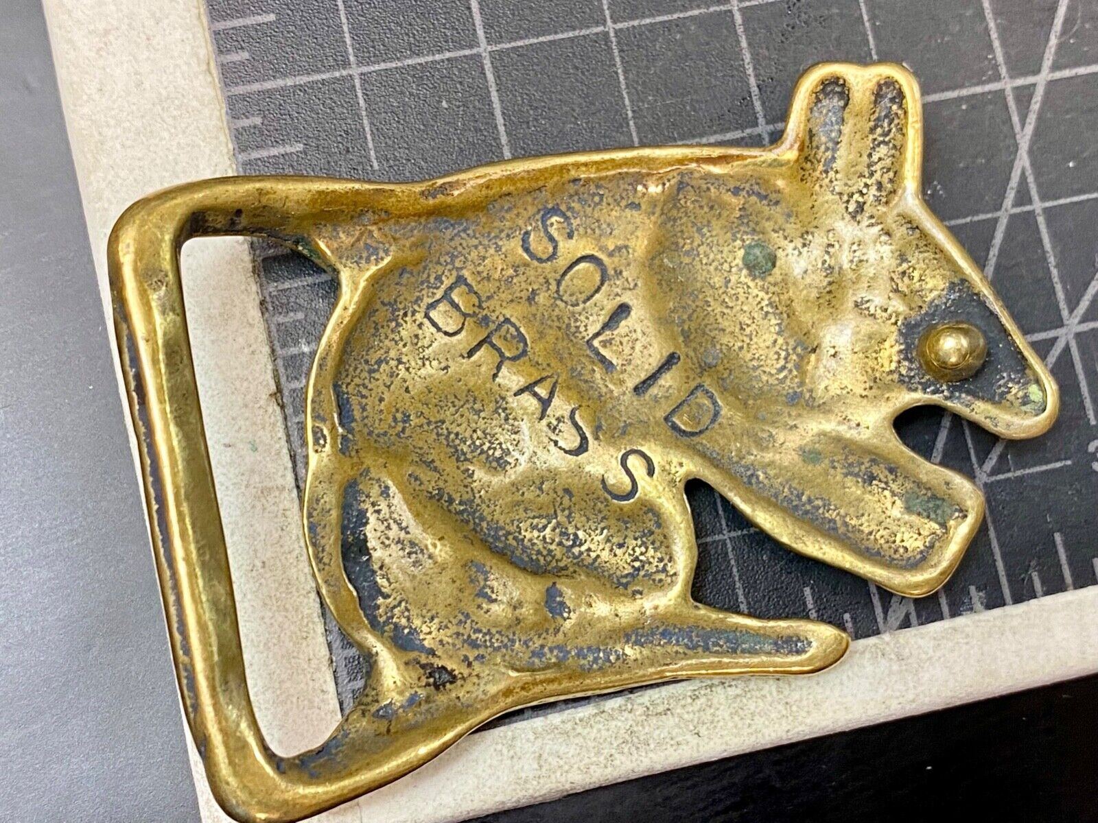 Armadillo Solid Brass Vintage Hippy style Figural Trinity Belt Buckle