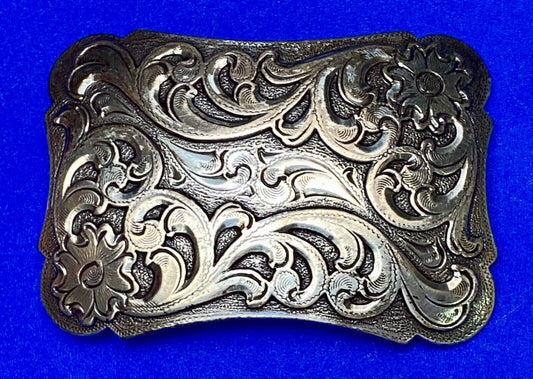 Thick flower swirl silver color western belt buckle