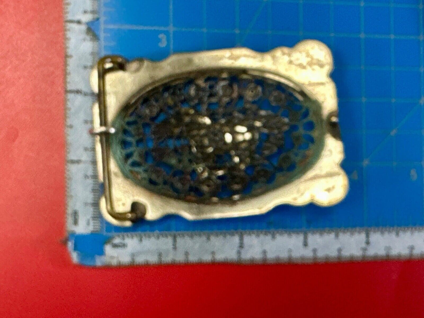 Unique Running Horse in ornate cutout see through vintage two tone belt buckle