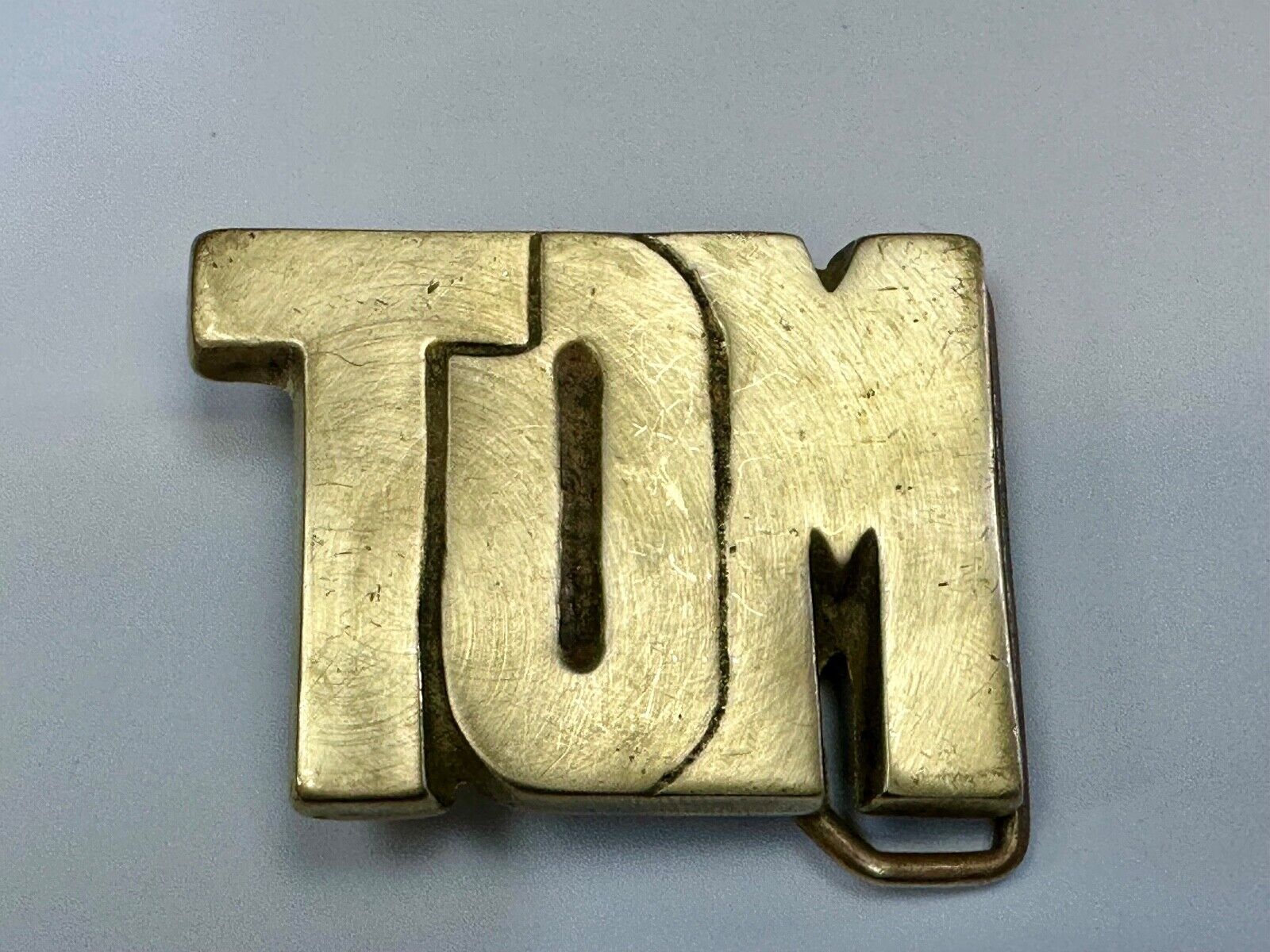 TOM  Vintage name custom  SOLID BRASS cutout BELT BUCKLE