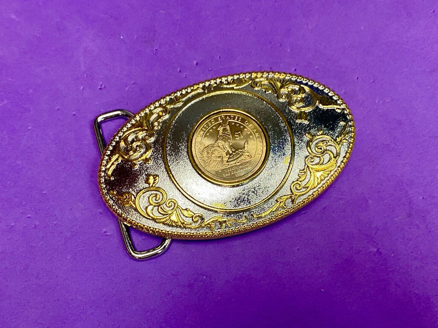 Treaty With Delaware First Commemorative Mint One Dollar Coin Belt Buckle & Coa
