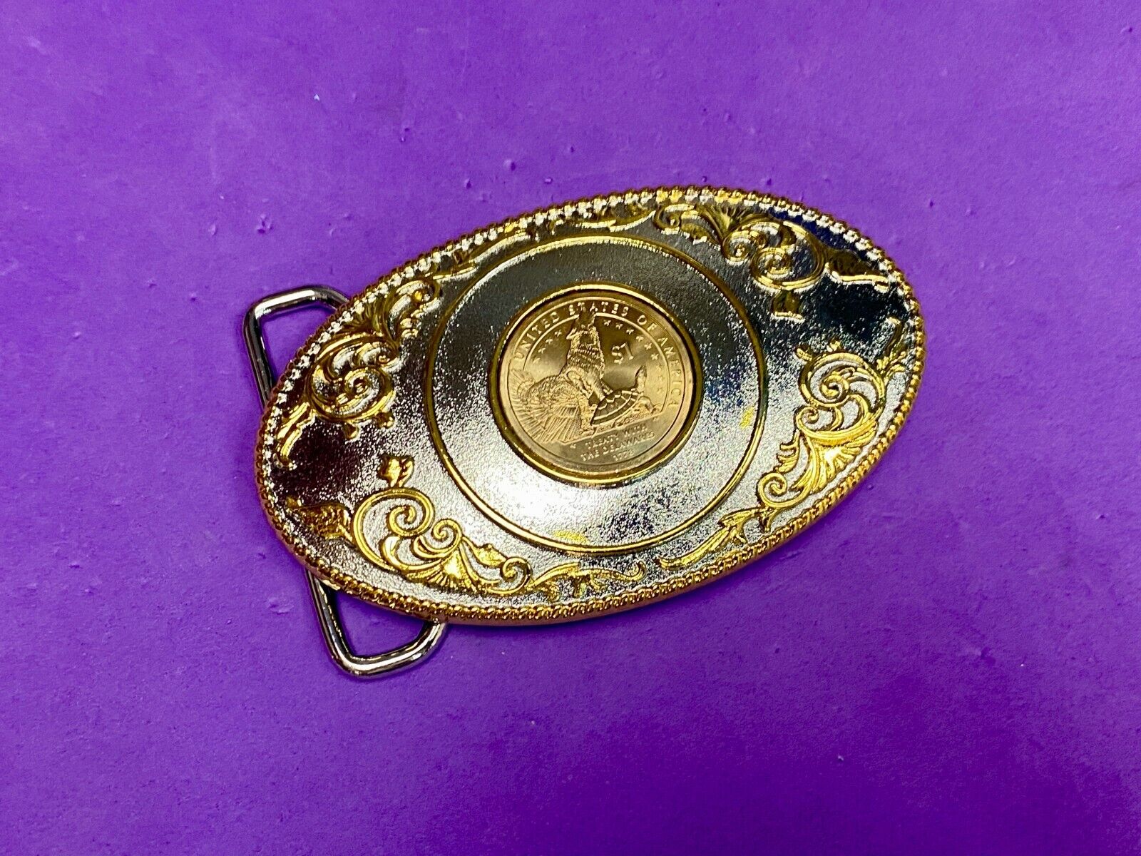 Treaty With Delaware First Commemorative Mint One Dollar Coin Belt Buckle & Coa