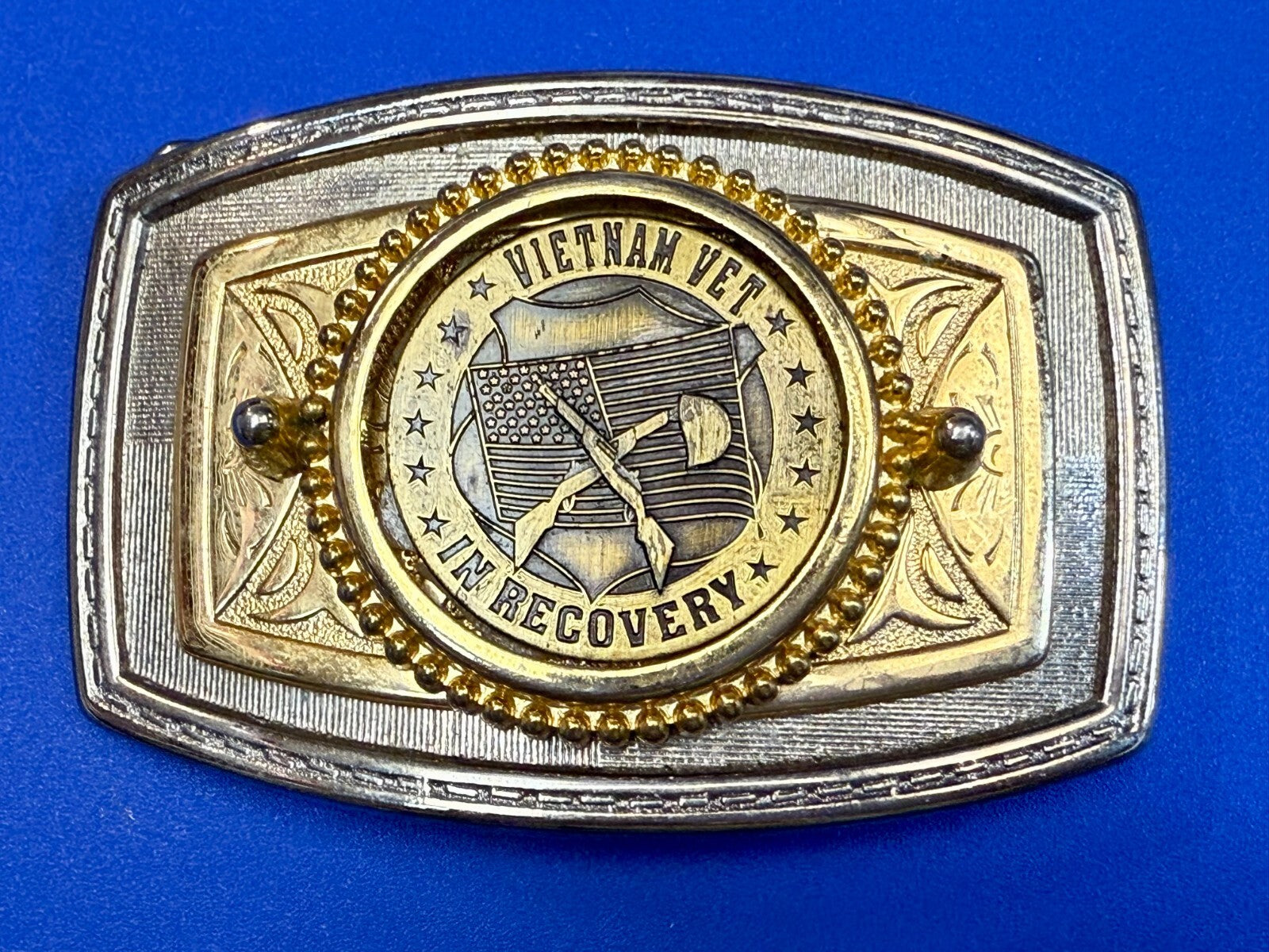 Vietnam Vet In Recovery Patriotic American Usa Gold Tone Belt Buckle