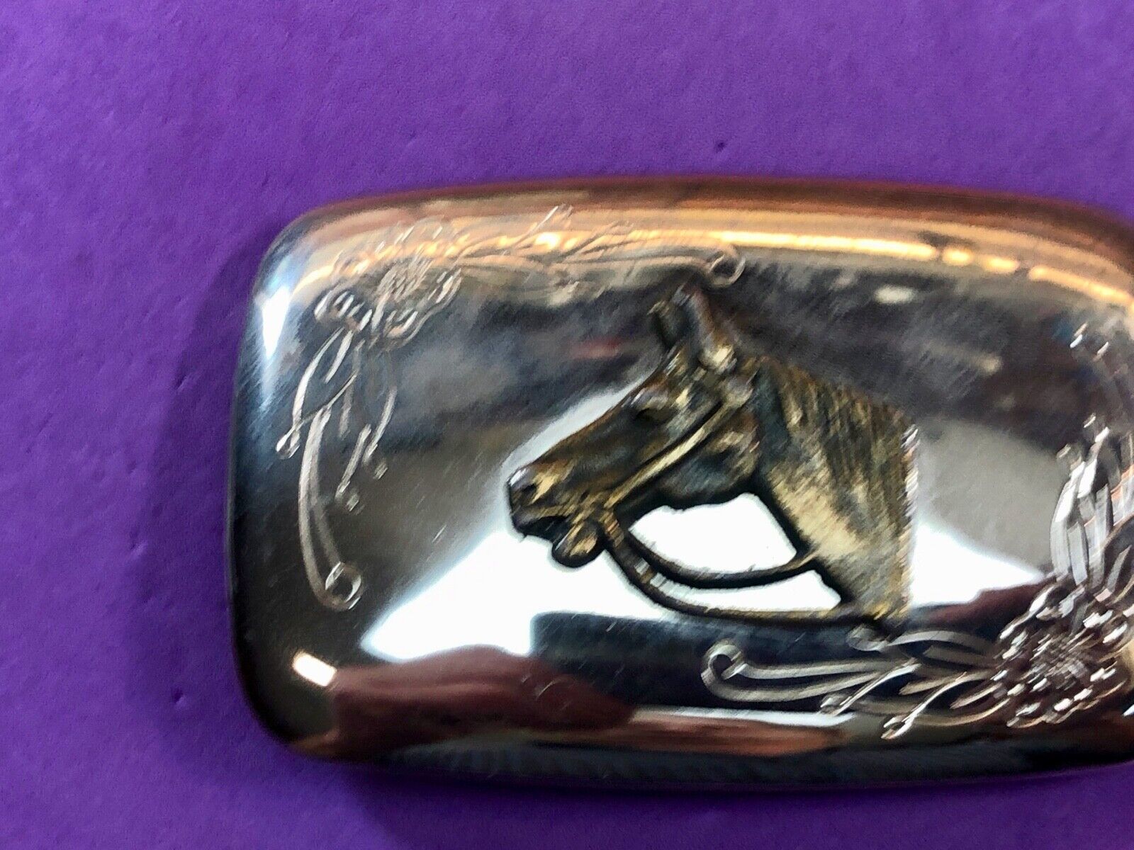 USA made western two tones horse head bust mirrored belt buckle 