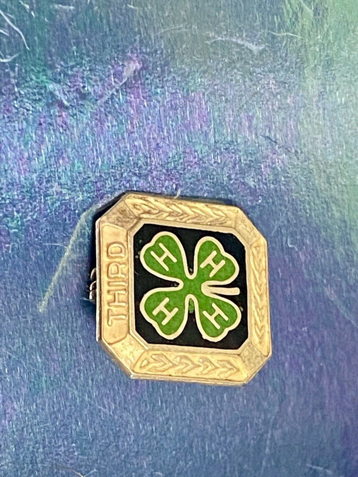 4-H Third Service Achievement 925 Sterling Silver Square Brooch Pin Green Black